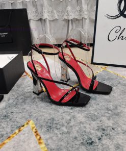 New Release - YSL Top Level2025 Official Website Synchronizes New Wine Glass Coarse Heel Sandal 3ohq4j2p