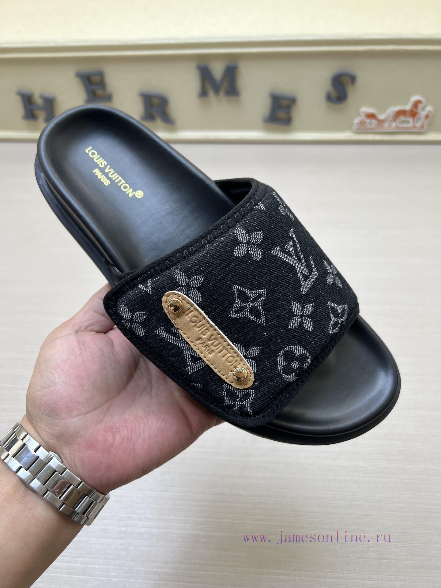 LOUIS VUITTON Louis Vuitton LV One Word Drag Official Website Popular Men's Velcro Slippers Sim rhah53u7 - Image 2