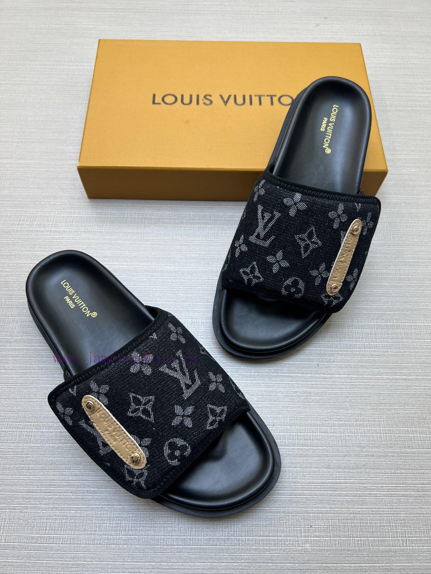 LOUIS VUITTON Louis Vuitton LV One Word Drag Official Website Popular Men's Velcro Slippers Sim rhah53u7 - Image 3