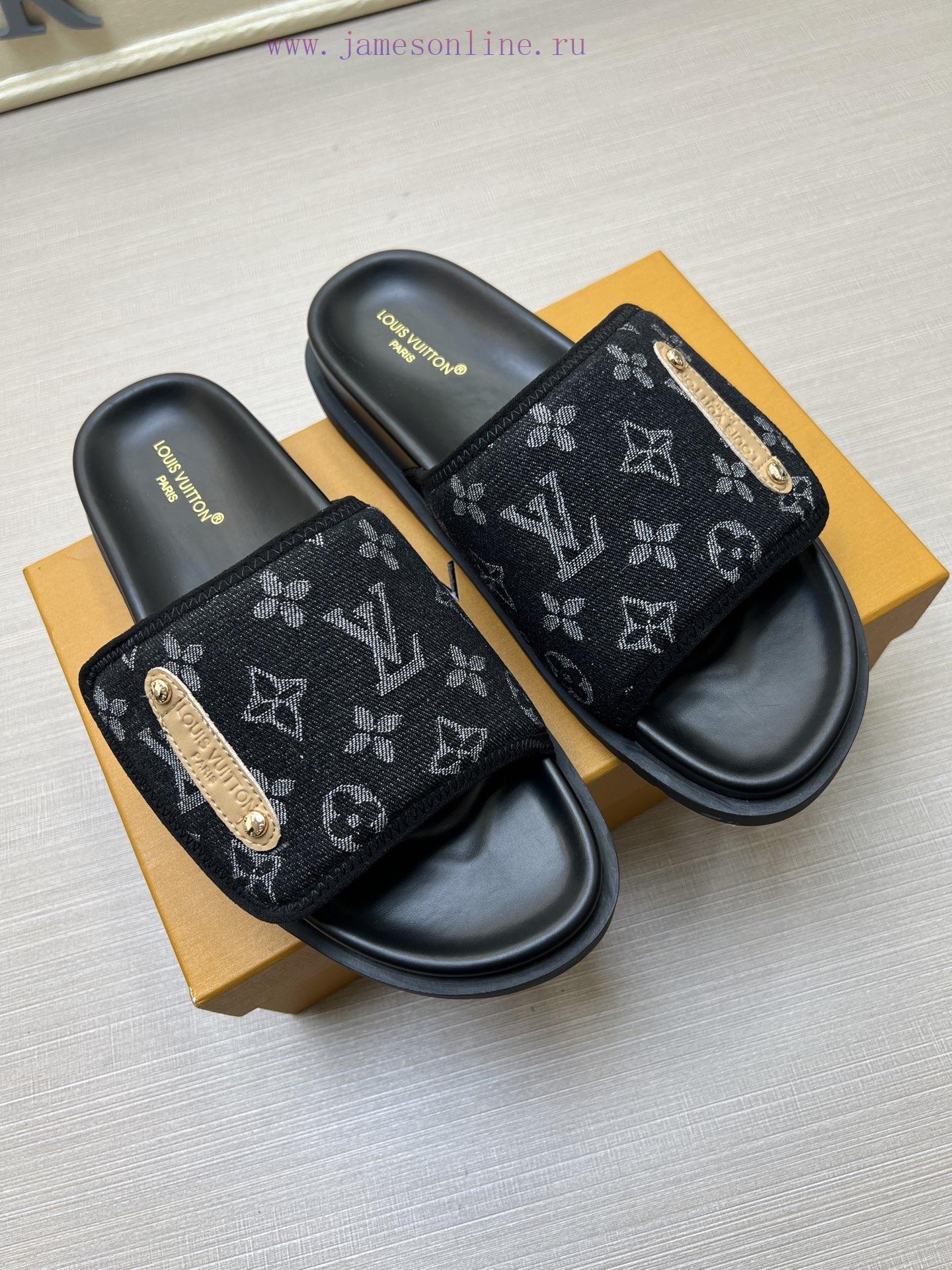 LOUIS VUITTON Louis Vuitton LV One Word Drag Official Website Popular Men's Velcro Slippers Sim rhah53u7 - Image 5
