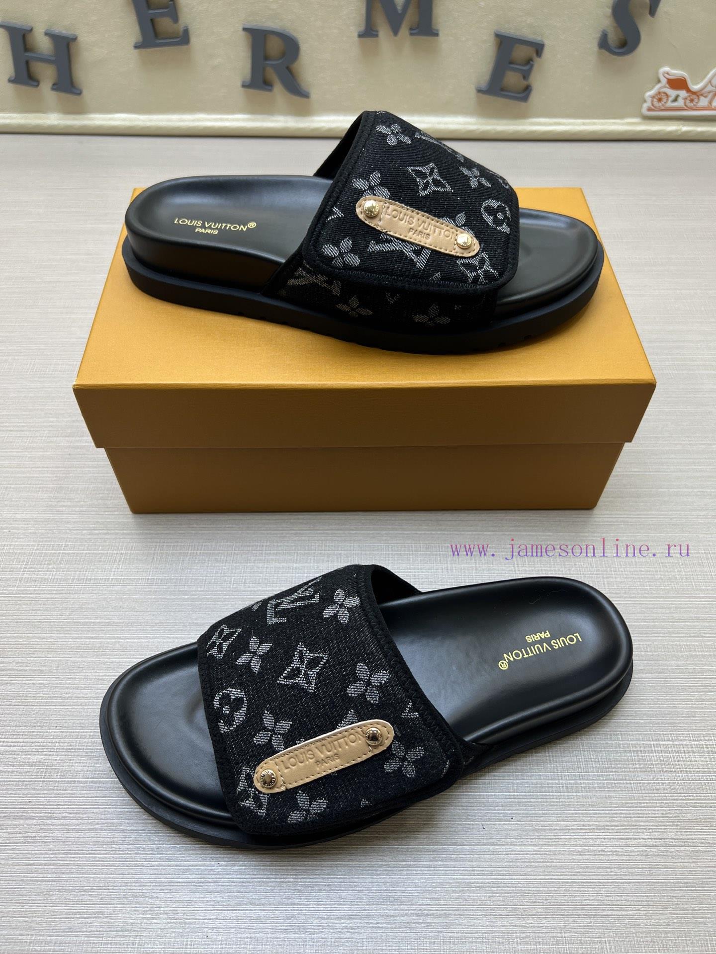 LOUIS VUITTON Louis Vuitton LV One Word Drag Official Website Popular Men's Velcro Slippers Sim rhah53u7 - Image 6