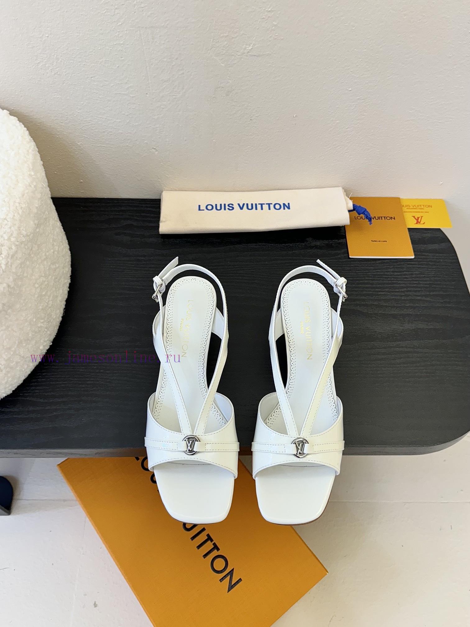 25ss Spring/summer New LOUIS VUITTON Lv Square Buckle V-belt Cat Heel Sandals With Exposed Heel uwhphrj9