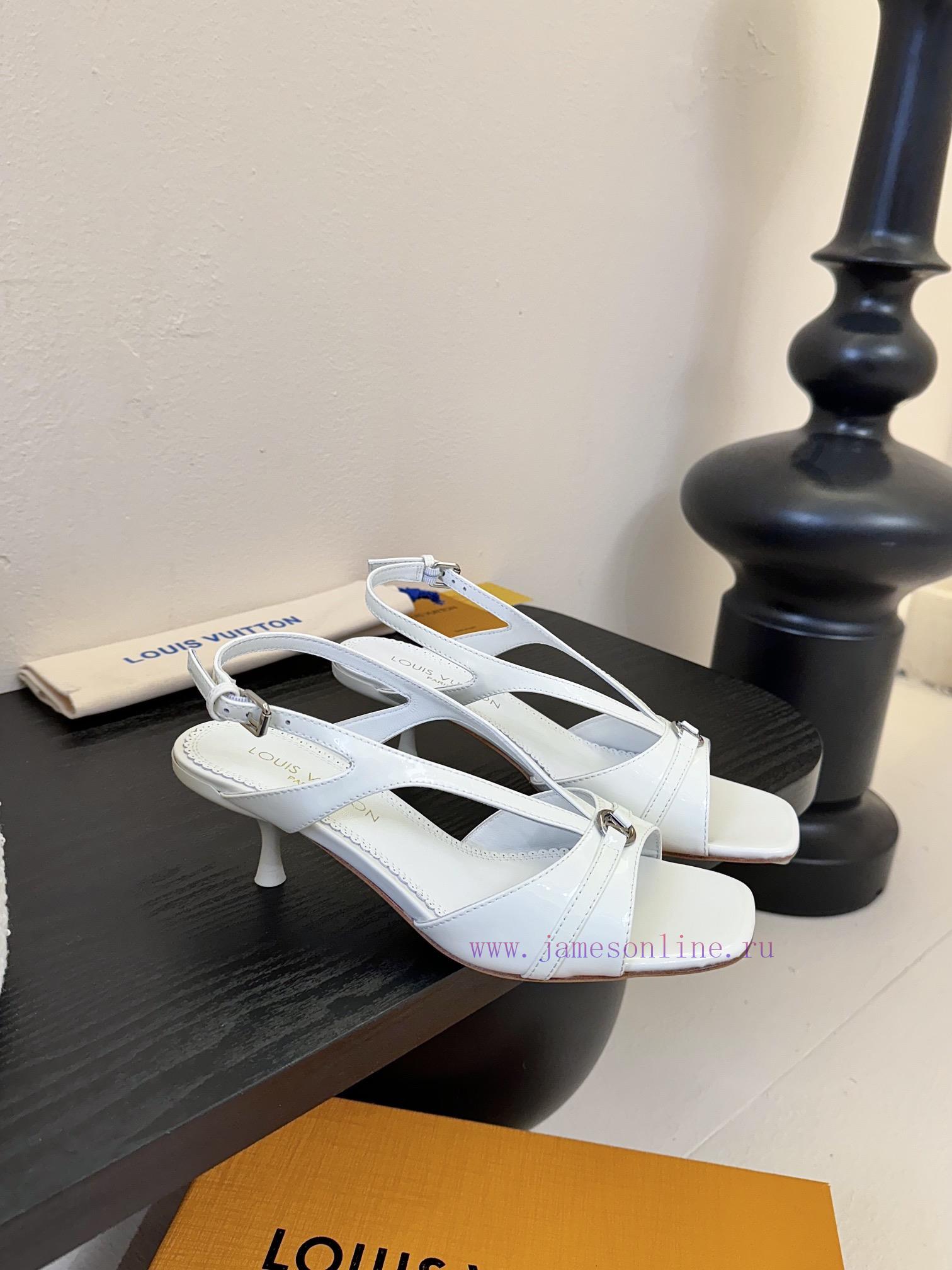 25ss Spring/summer New LOUIS VUITTON Lv Square Buckle V-belt Cat Heel Sandals With Exposed Heel uwhphrj9 - Image 3