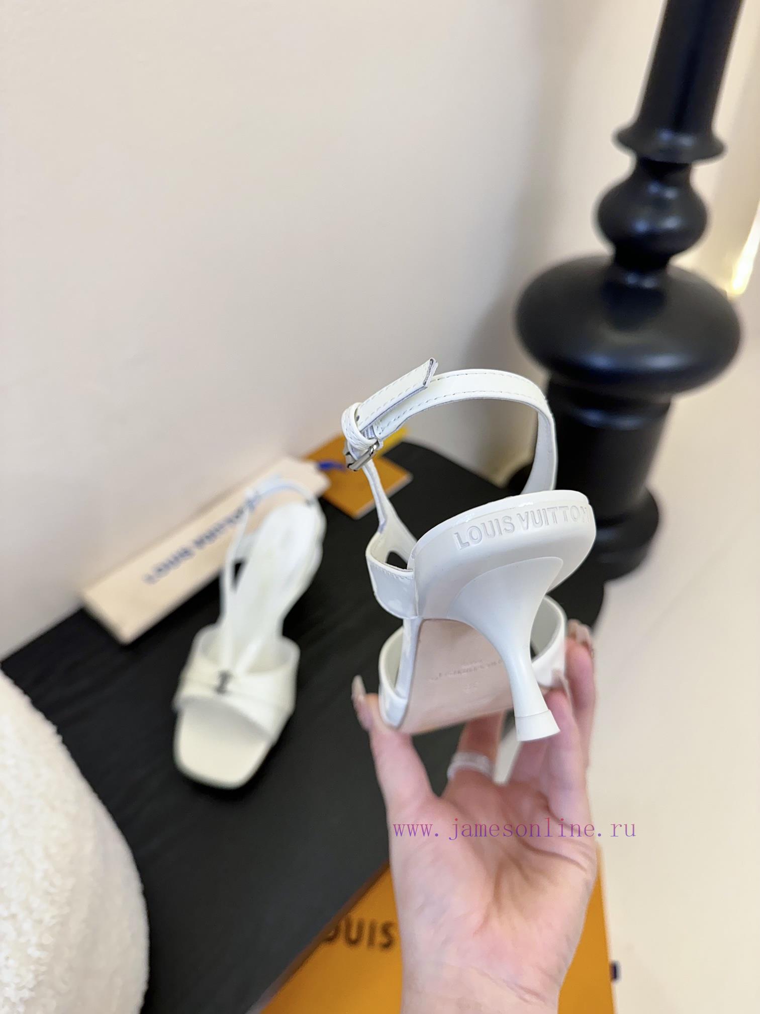 25ss Spring/summer New LOUIS VUITTON Lv Square Buckle V-belt Cat Heel Sandals With Exposed Heel uwhphrj9 - Image 8