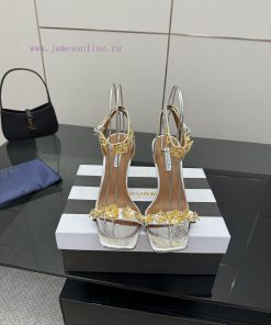 The MostAQUAZZURA Pineapple High Heels2025 Spring/Summer Metal Flower Decorative Sandals With S fydohgdj