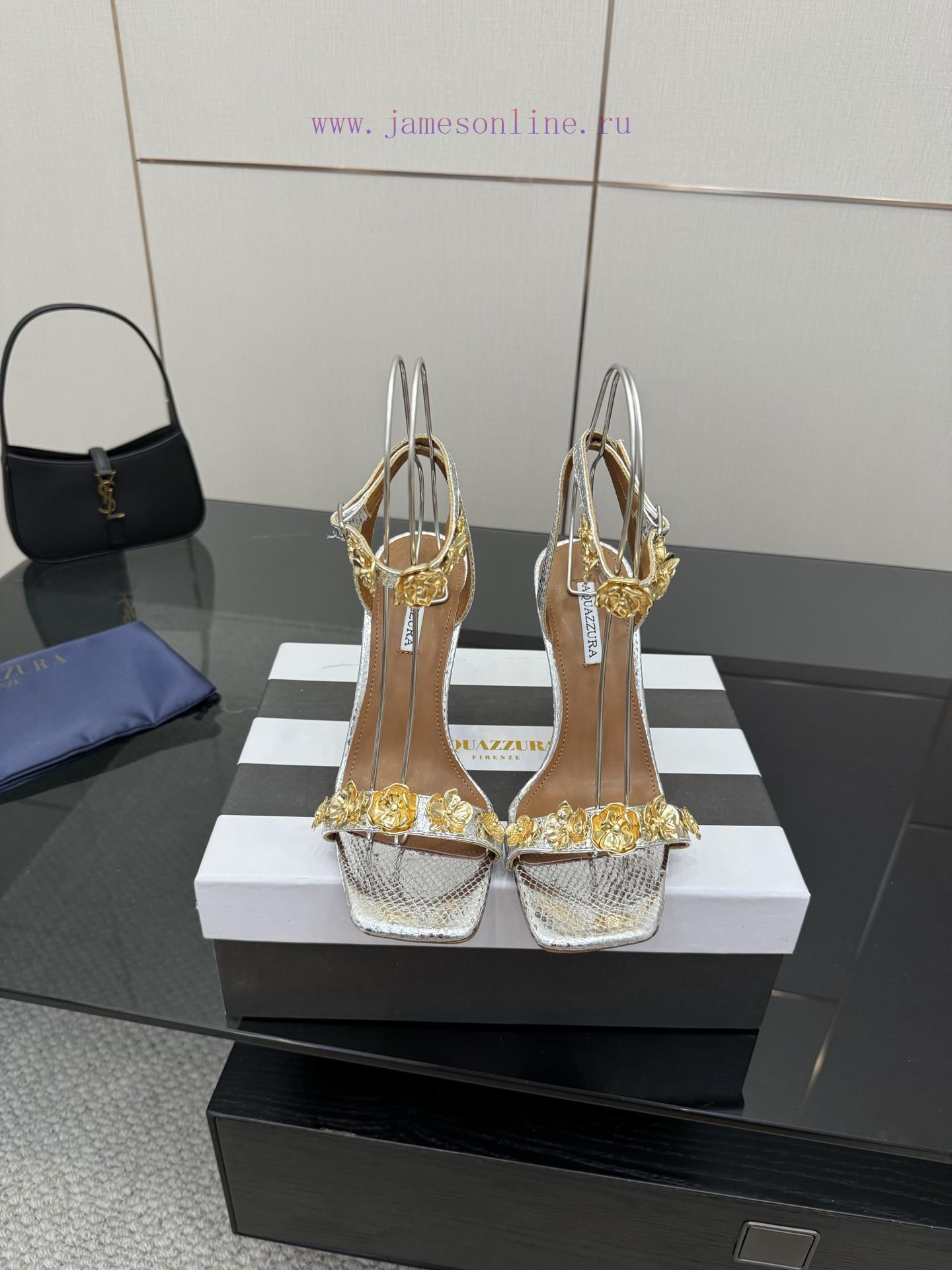 The MostAQUAZZURA Pineapple High Heels2025 Spring/Summer Metal Flower Decorative Sandals With S fydohgdj - Image 2
