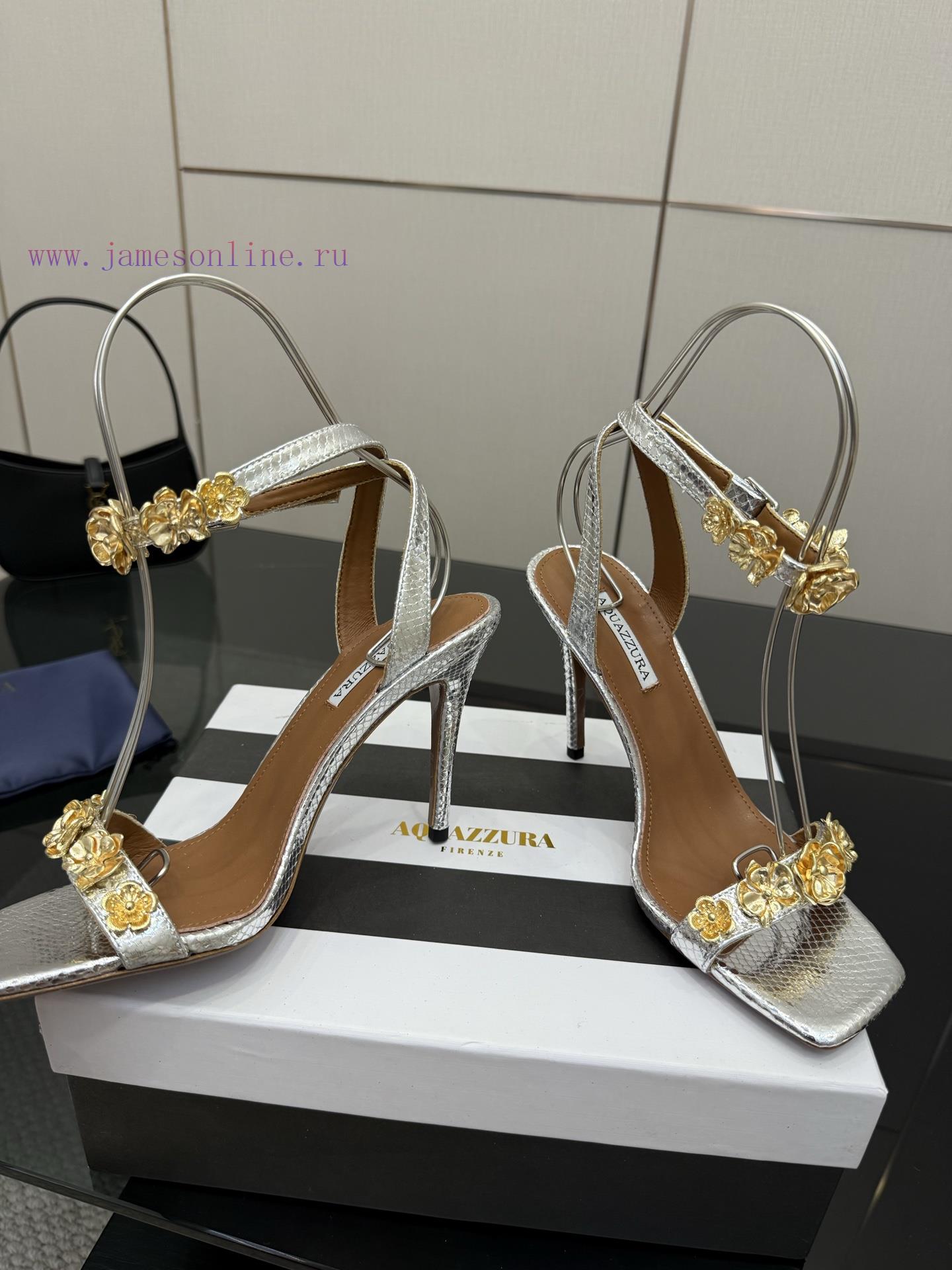 The MostAQUAZZURA Pineapple High Heels2025 Spring/Summer Metal Flower Decorative Sandals With S fydohgdj - Image 4