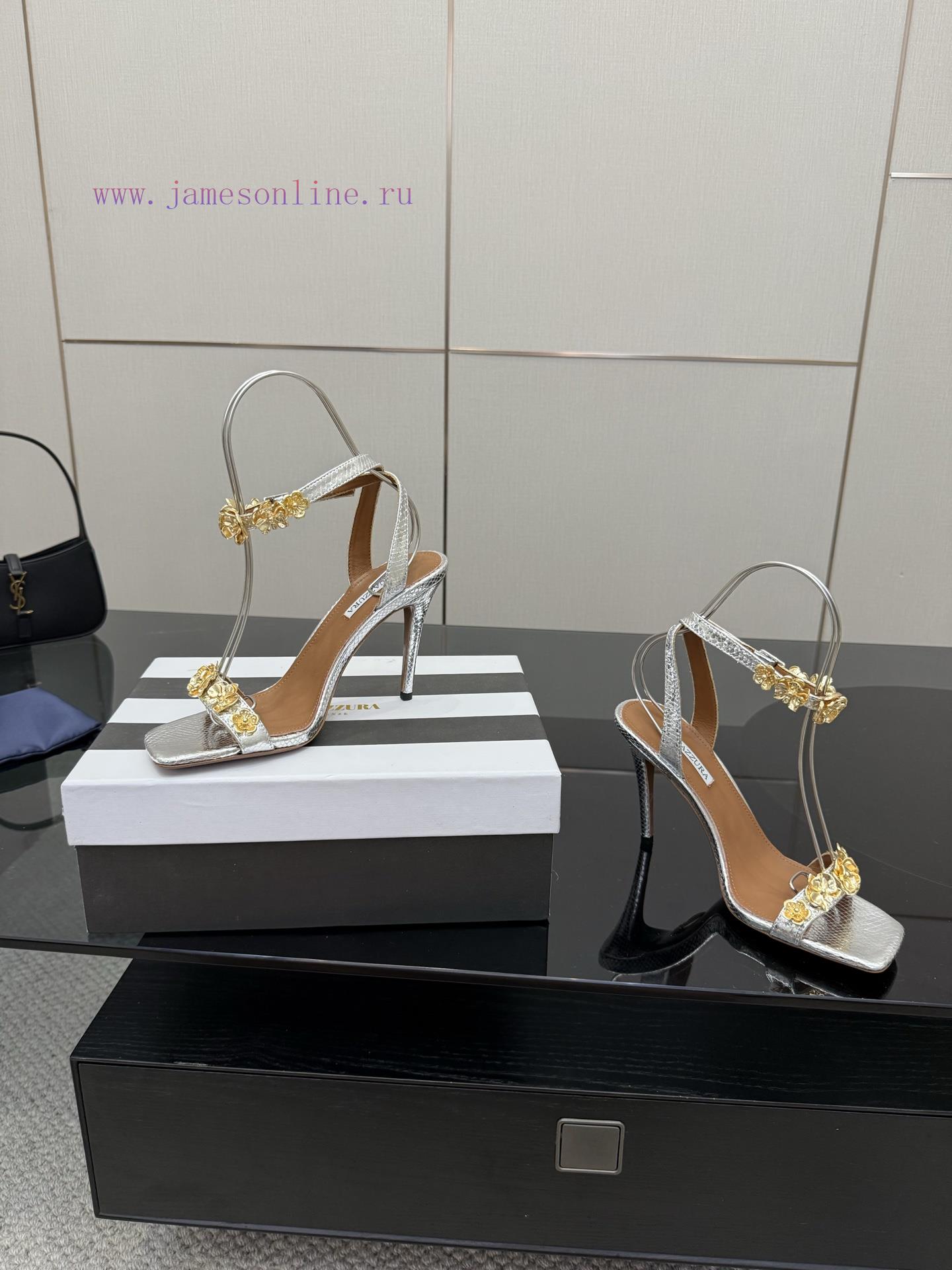 The MostAQUAZZURA Pineapple High Heels2025 Spring/Summer Metal Flower Decorative Sandals With S fydohgdj - Image 6