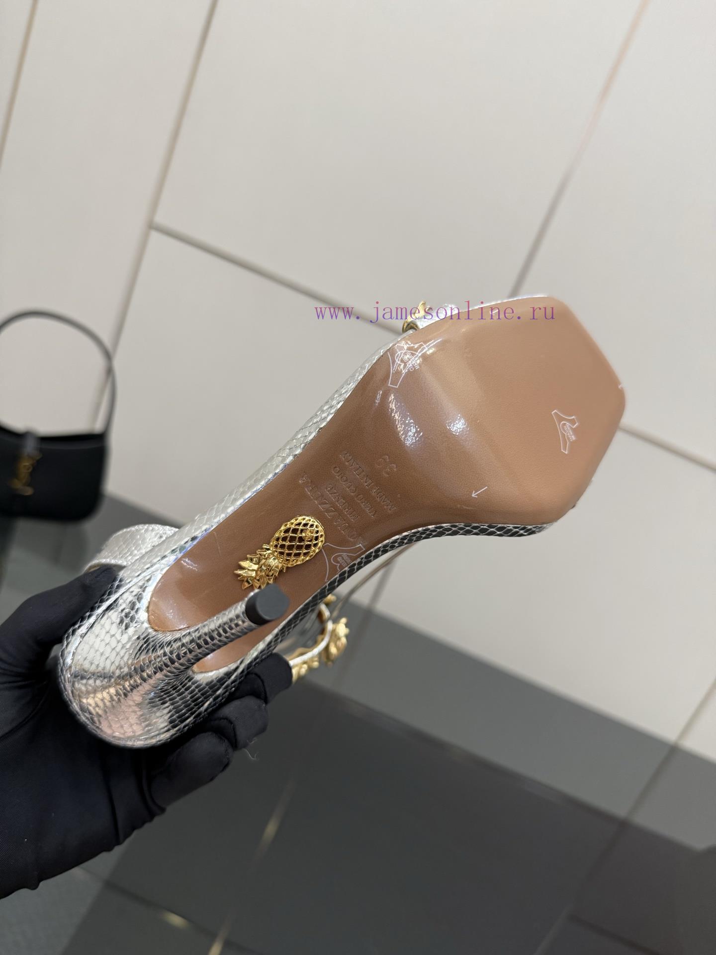 The MostAQUAZZURA Pineapple High Heels2025 Spring/Summer Metal Flower Decorative Sandals With S fydohgdj - Image 10