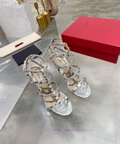Top Tier High-endValentino Rivet Classic SandalsThin Heel Height 9.5cmMixed Sheepskin UpperMixe hdjh0jho