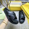 FENDI's Latest Cross Striped Slippers Featuring Black Leather With Laser Engraved FF Pattern Al 8i7pq2bd