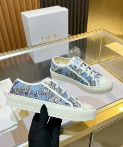 New DIOR Dioriviera Walk'n'Dio Sneakers Featuring Space Blue And White Cotton Embroidered Palms ktawnudm