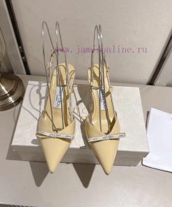 Jimmy CHO 2025 Milk Yellow Ribbon Cat Heel Shoes Are Coming Paired With Logo Bow Not Only Gentl bzj8y157