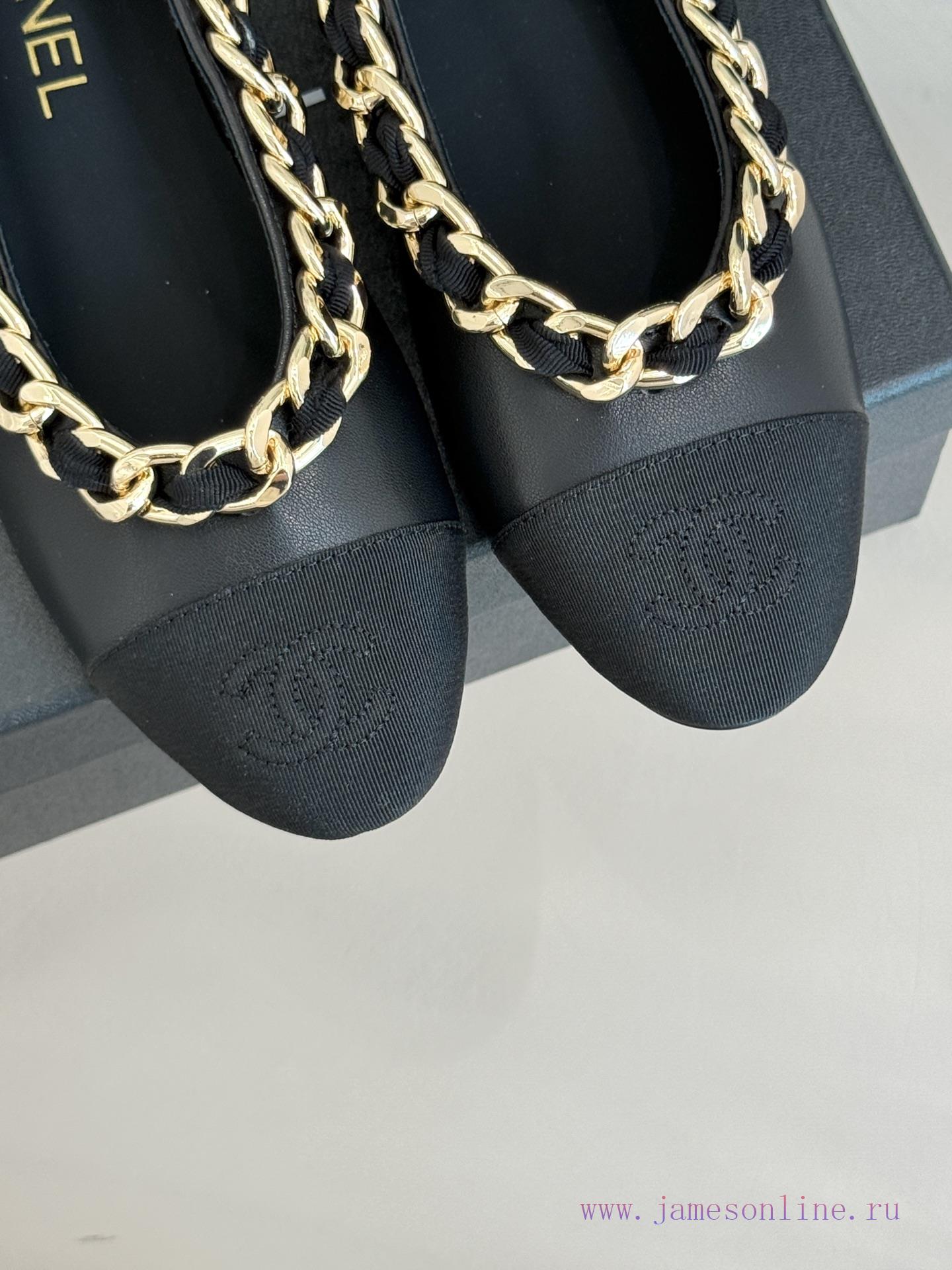 Chanel | Chanel 25A Large Chain Color BlockedThick Heeled Flat Soled Single ShoesThese Single S uiyzwhq6 - Image 8
