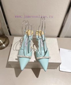 Jimmy Choo 2025 Ice Cream Blue Ribbon Cat Heel Shoes Are Here Paired With A Logo Bow Both Gentl vg5ere17