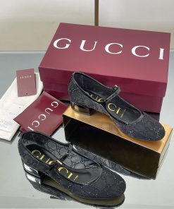 2025 Early Autumn New GUCCi High End Boutique Mesh Diamond Mary Jane Crystal Shoes Gucci Lacque eupwcij0