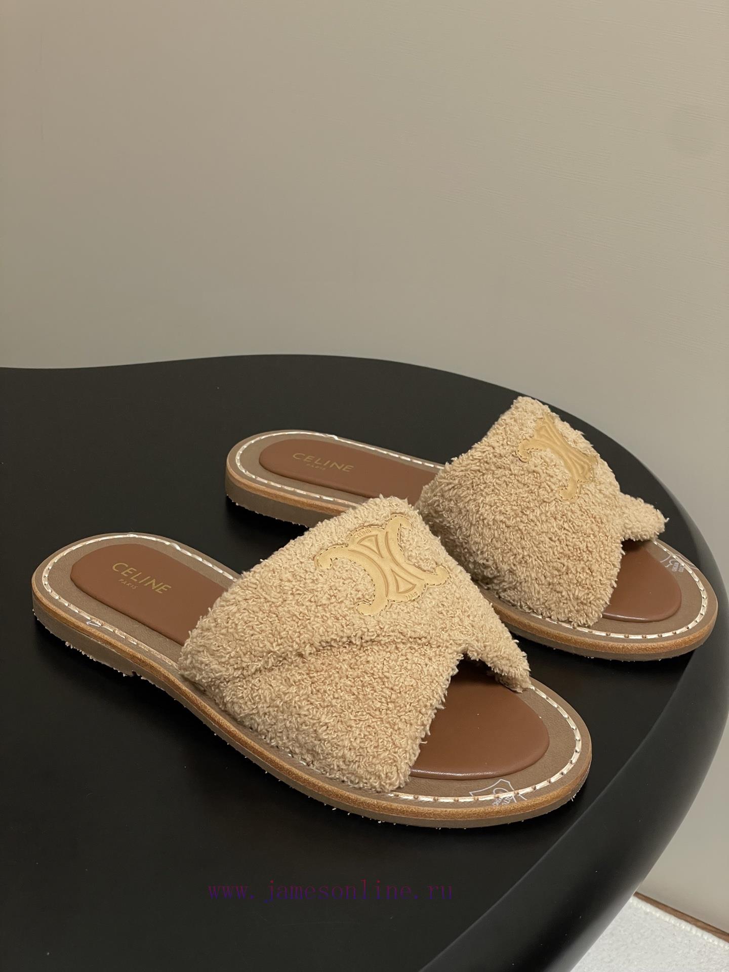 -Top Quality25ss Spring/Summer New CELINE LYMPIA Twisted Plush Slippers Triumphal Arch Plush Fa fjr1bn7f - Image 2