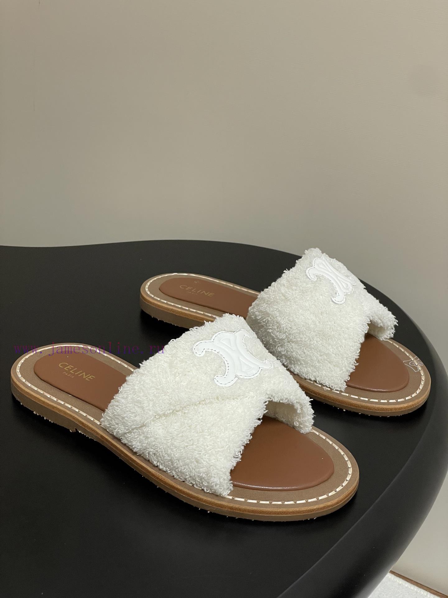 -Top Quality25ss Spring/Summer New CELINE LYMPIA Twisted Plush Slippers Triumphal Arch Plush Fa 2cqcp7ic