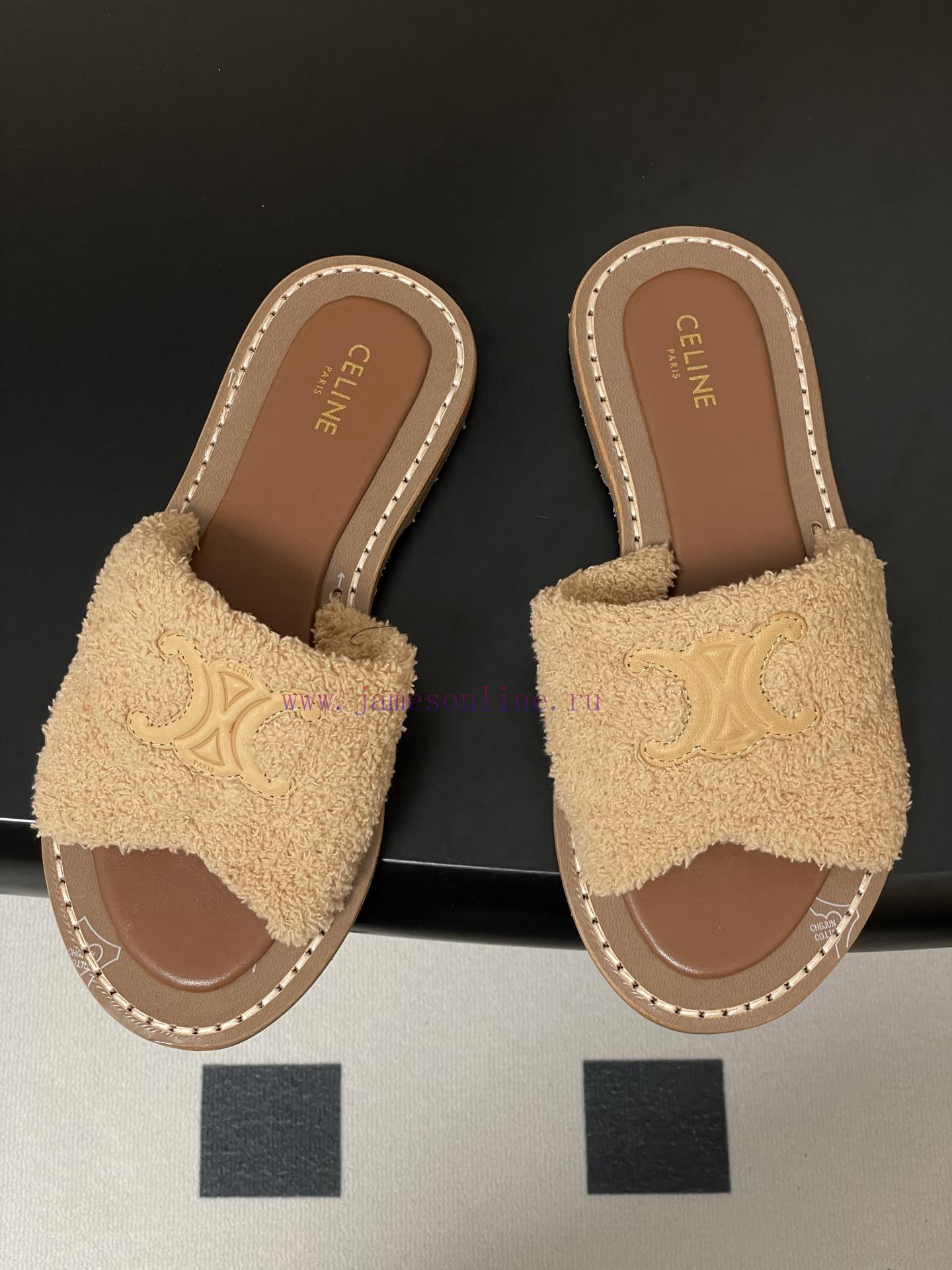 -Top Quality25ss Spring/Summer New CELINE LYMPIA Twisted Plush Slippers Triumphal Arch Plush Fa fjr1bn7f - Image 3