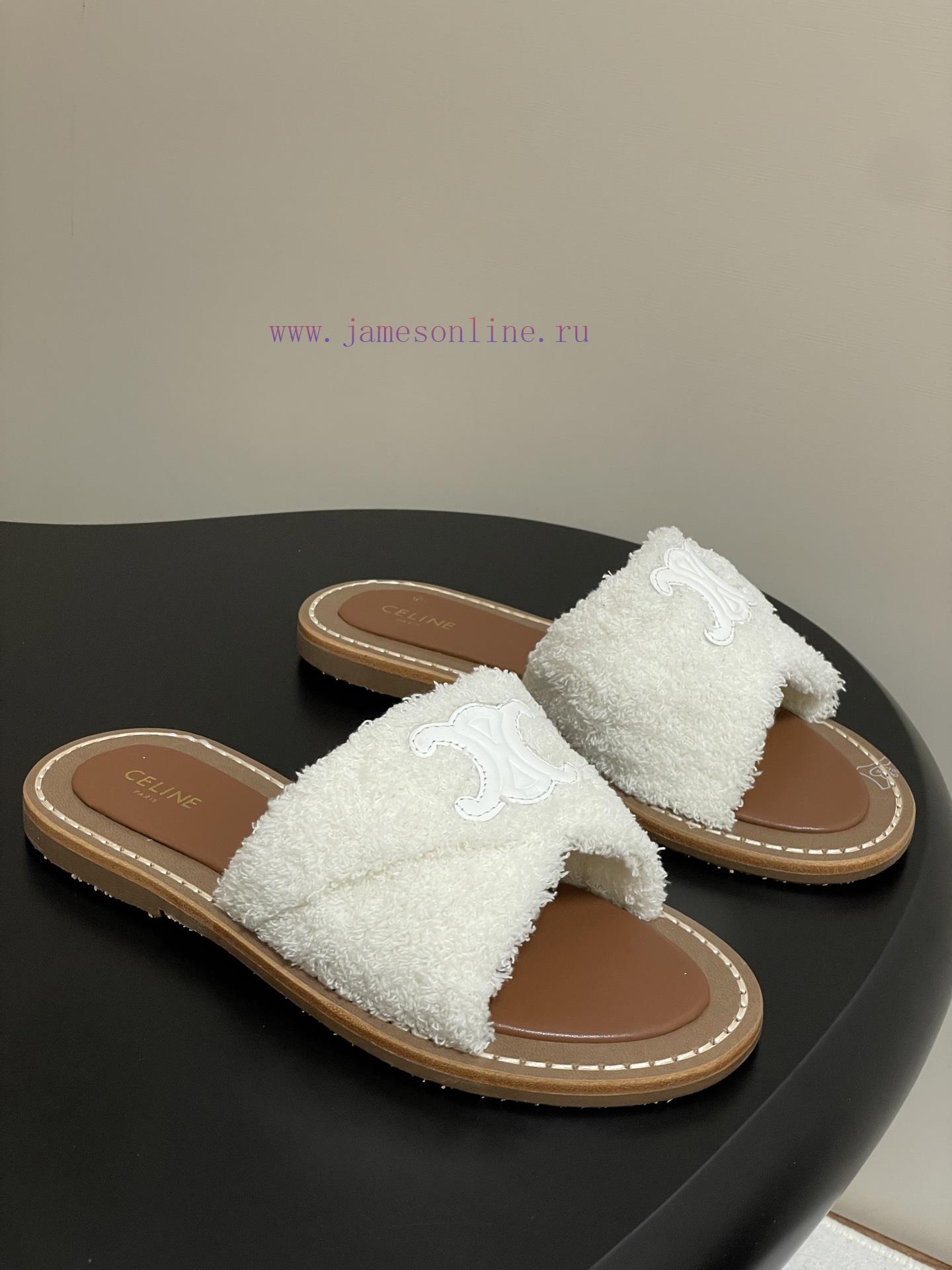 -Top Quality25ss Spring/Summer New CELINE LYMPIA Twisted Plush Slippers Triumphal Arch Plush Fa 2cqcp7ic - Image 2
