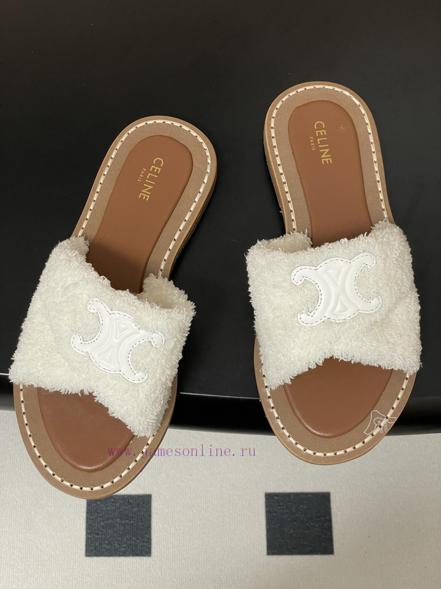 -Top Quality25ss Spring/Summer New CELINE LYMPIA Twisted Plush Slippers Triumphal Arch Plush Fa 2cqcp7ic - Image 3