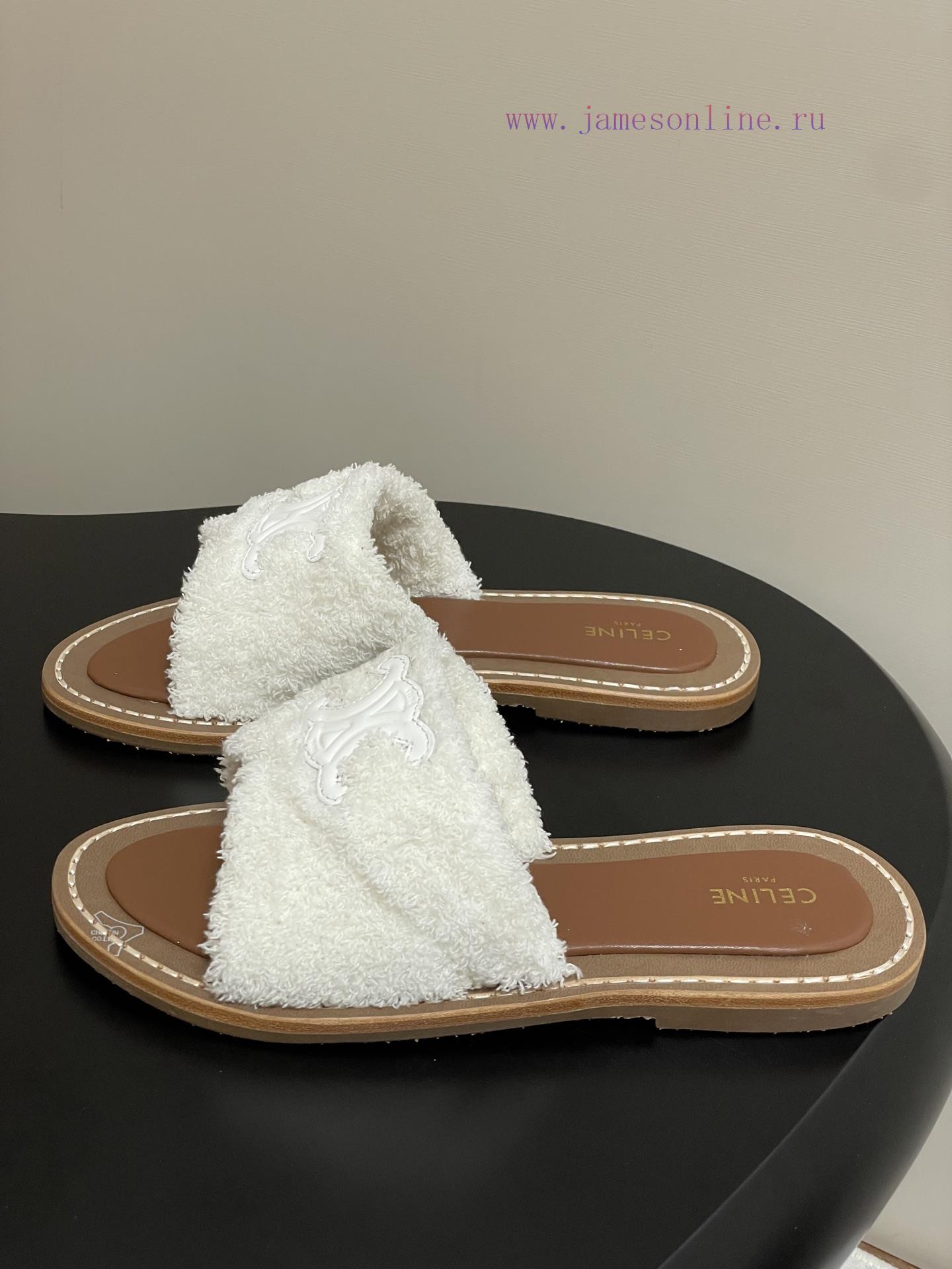 -Top Quality25ss Spring/Summer New CELINE LYMPIA Twisted Plush Slippers Triumphal Arch Plush Fa 2cqcp7ic - Image 4