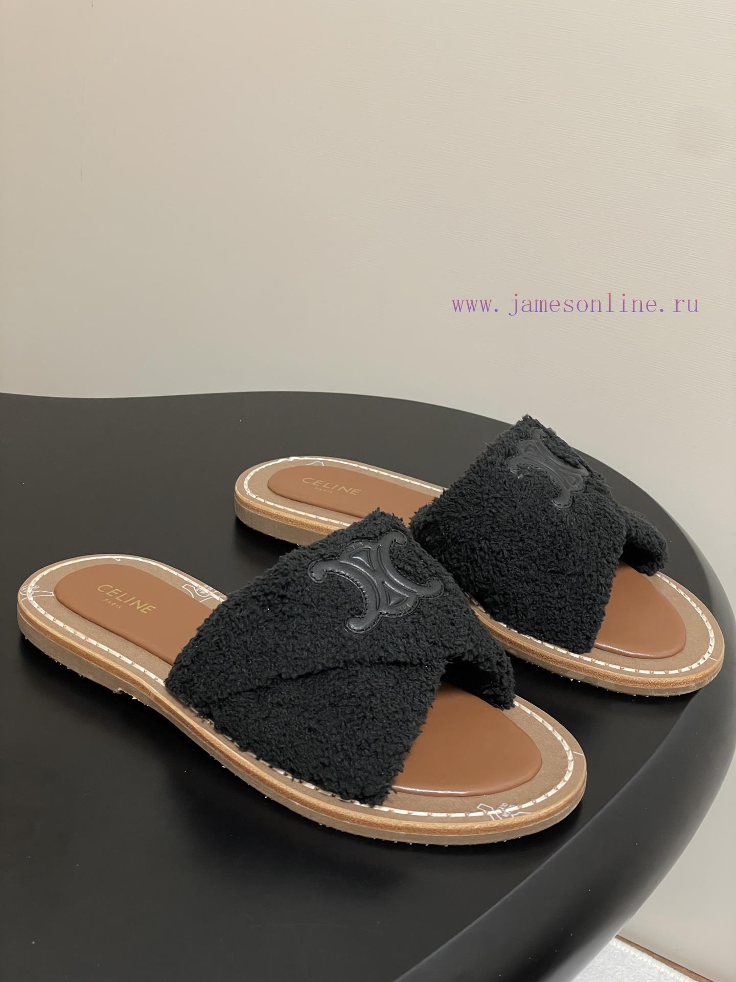 -Top Quality25ss Spring/Summer New CELINE LYMPIA Twisted Plush Slippers Triumphal Arch Plush Fa nb0k3fei