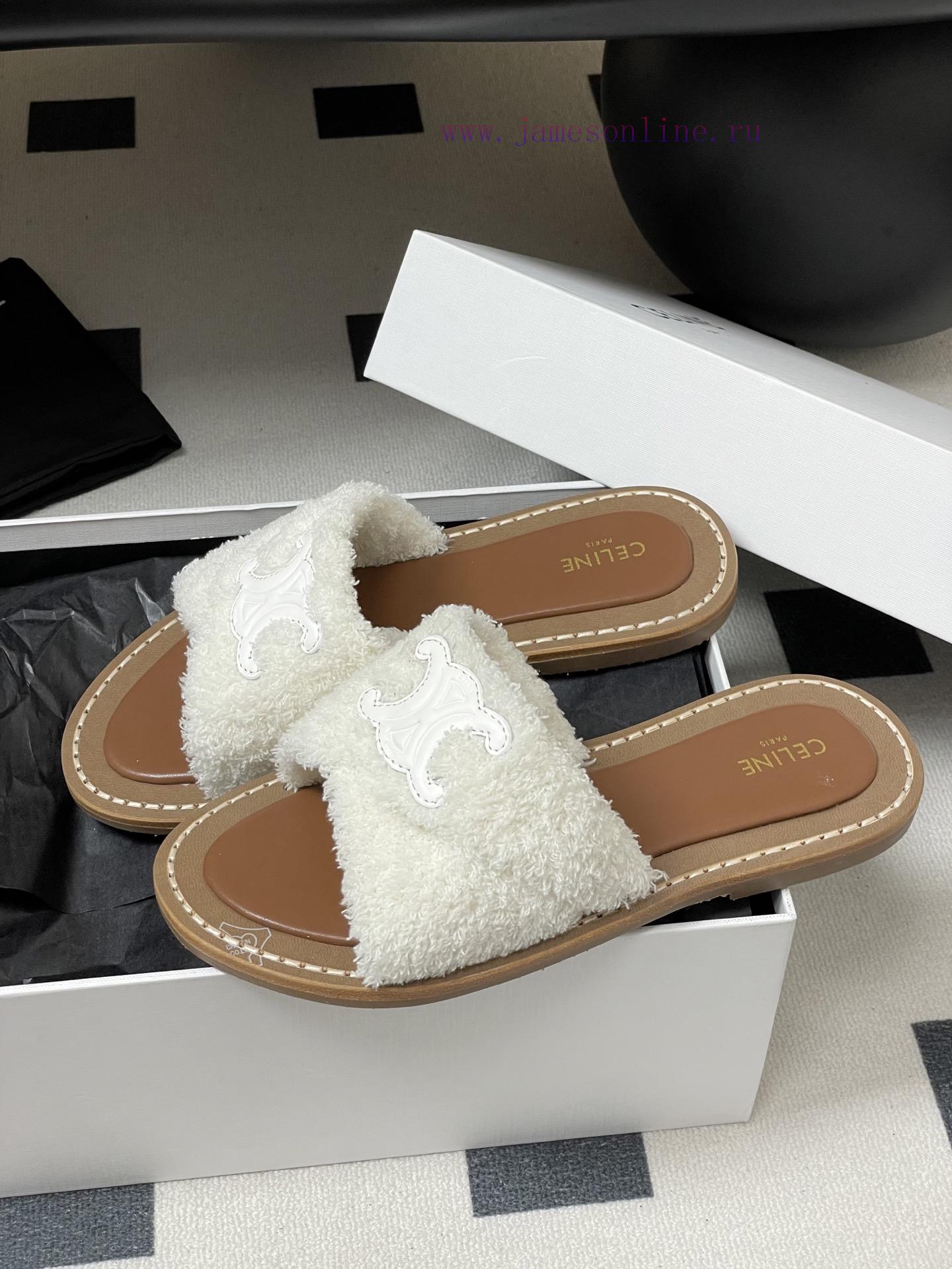 -Top Quality25ss Spring/Summer New CELINE LYMPIA Twisted Plush Slippers Triumphal Arch Plush Fa 2cqcp7ic - Image 5