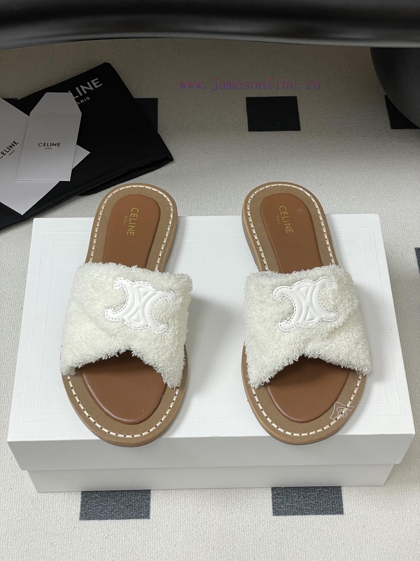 -Top Quality25ss Spring/Summer New CELINE LYMPIA Twisted Plush Slippers Triumphal Arch Plush Fa 2cqcp7ic - Image 6