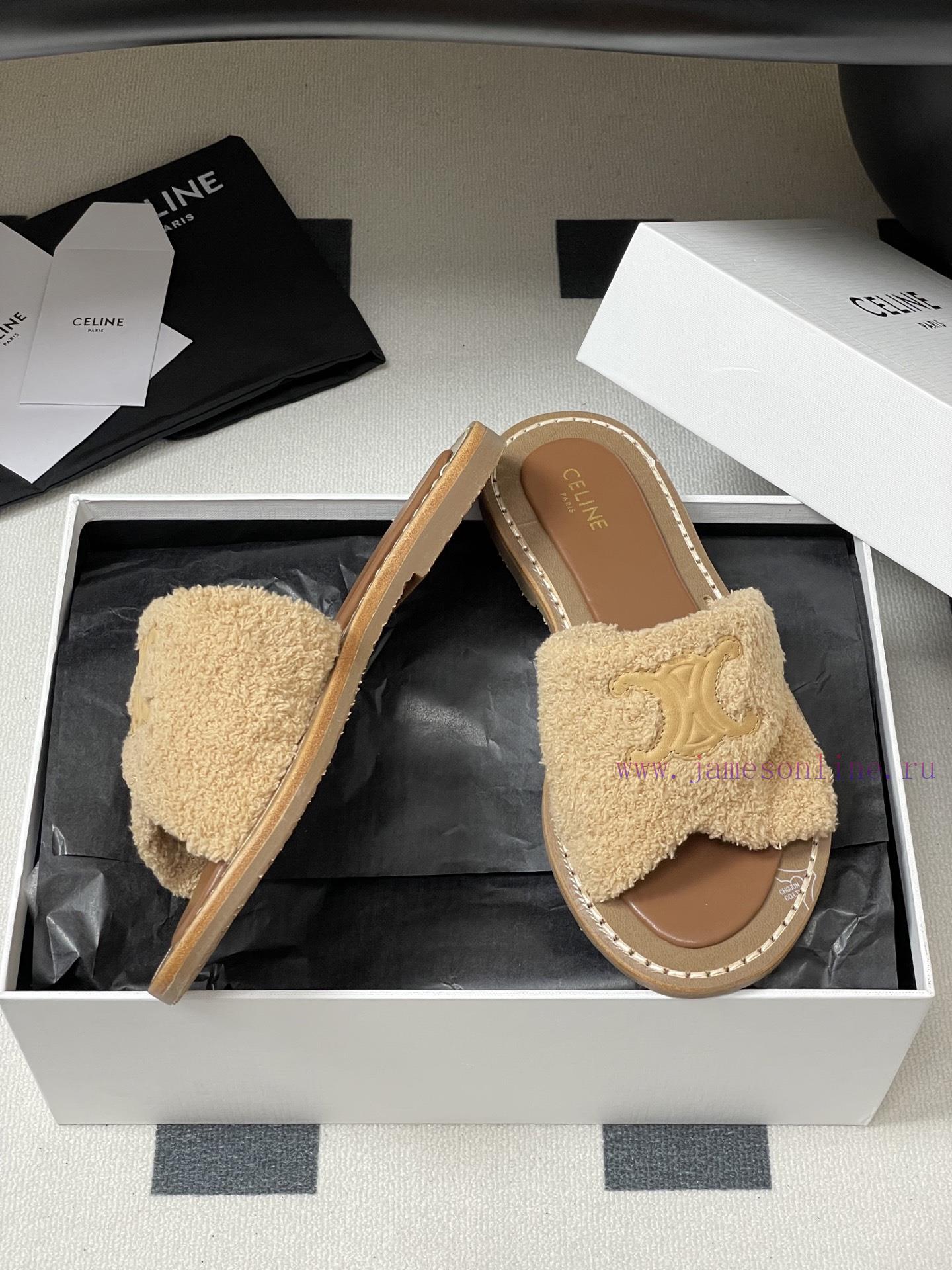 -Top Quality25ss Spring/Summer New CELINE LYMPIA Twisted Plush Slippers Triumphal Arch Plush Fa fjr1bn7f - Image 7