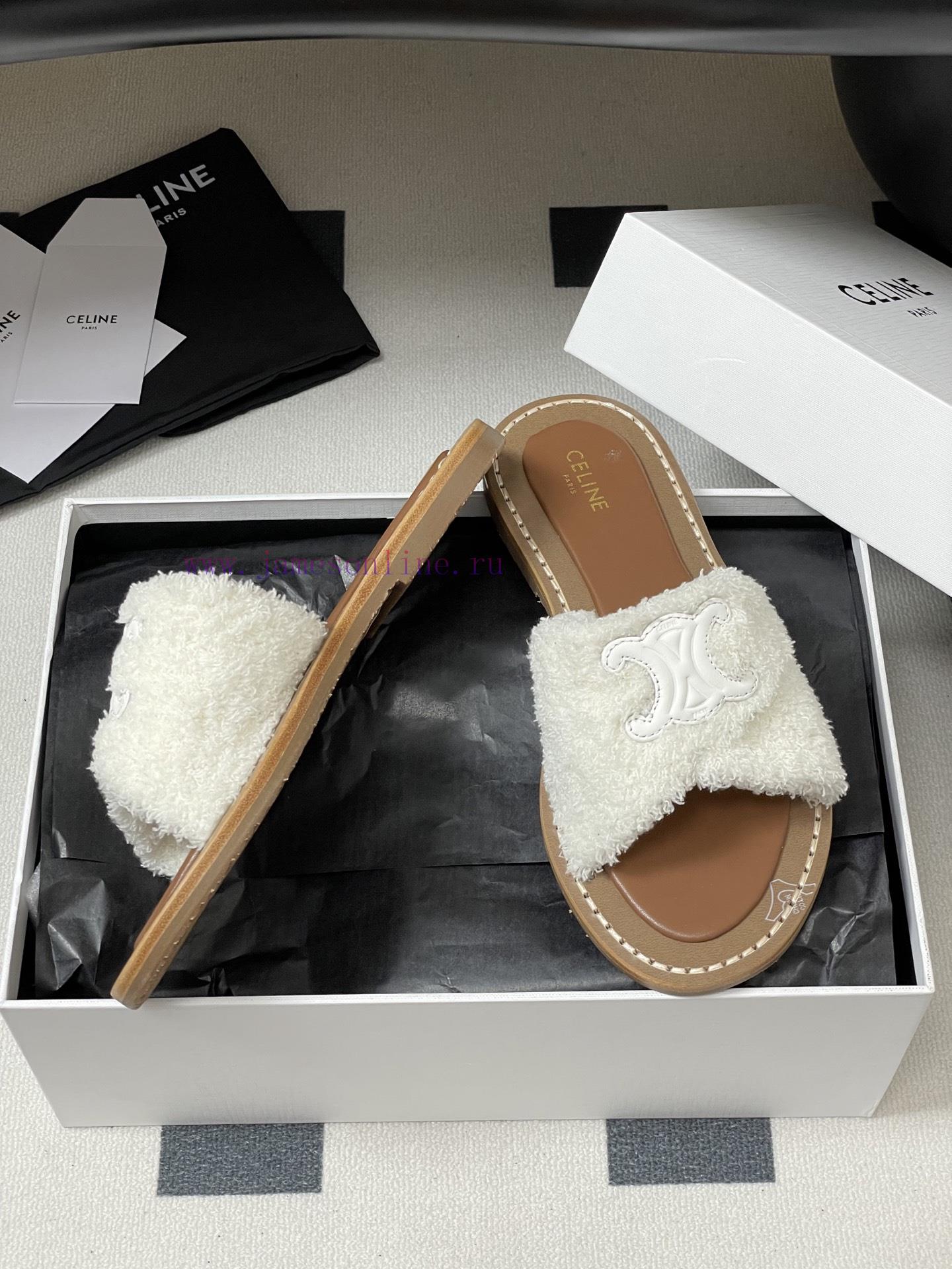 -Top Quality25ss Spring/Summer New CELINE LYMPIA Twisted Plush Slippers Triumphal Arch Plush Fa 2cqcp7ic - Image 7