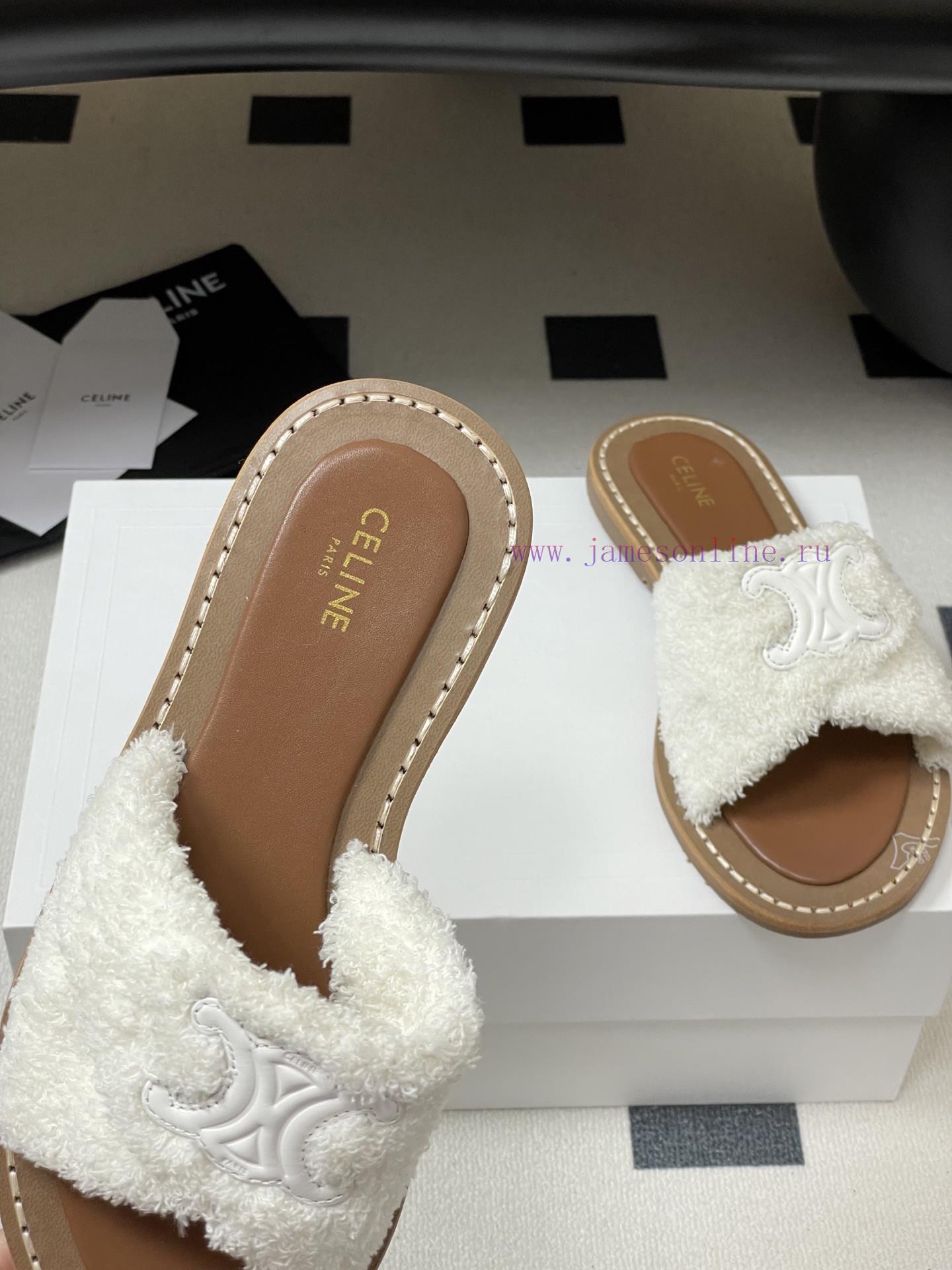 -Top Quality25ss Spring/Summer New CELINE LYMPIA Twisted Plush Slippers Triumphal Arch Plush Fa 2cqcp7ic - Image 8