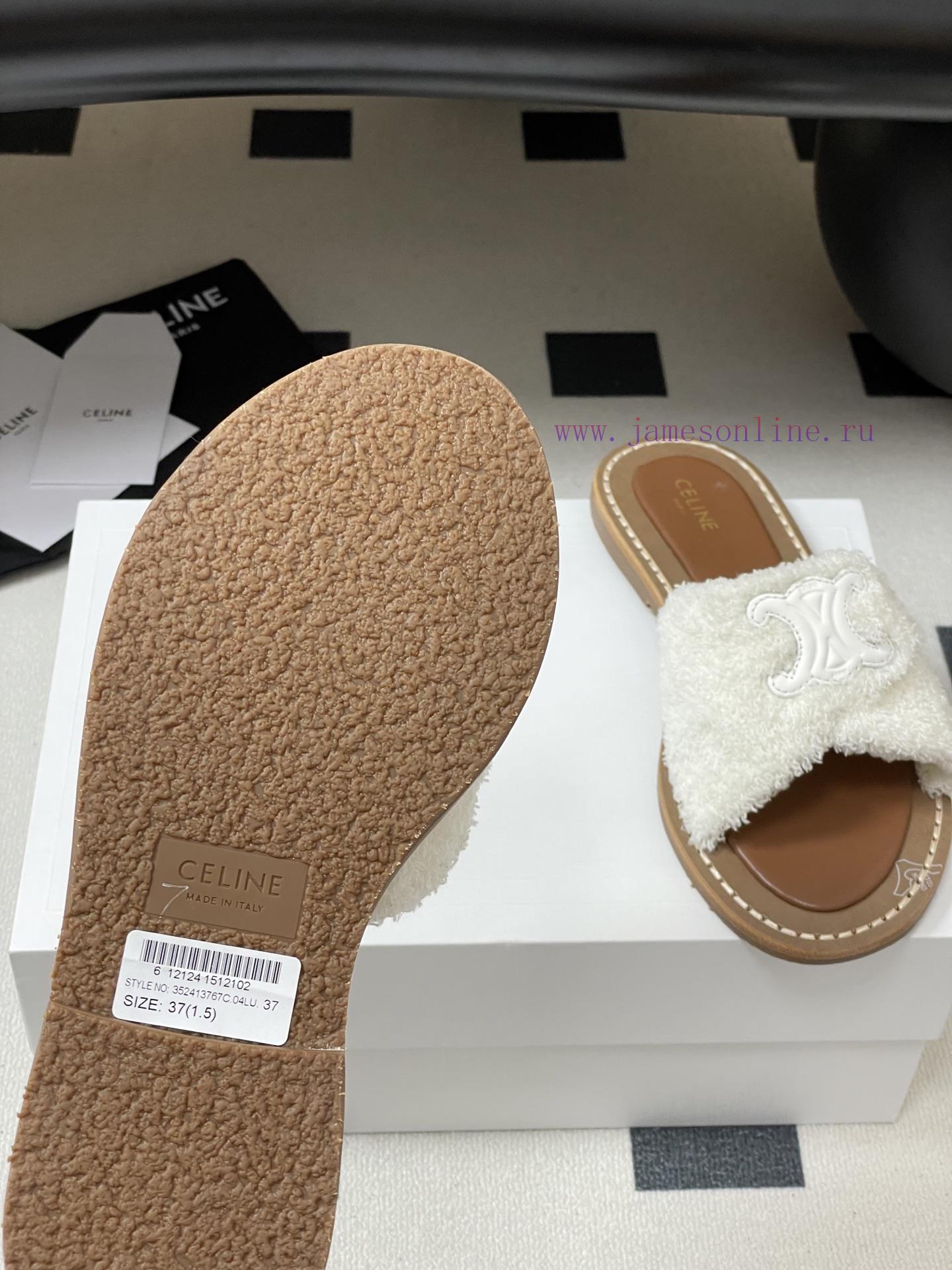 -Top Quality25ss Spring/Summer New CELINE LYMPIA Twisted Plush Slippers Triumphal Arch Plush Fa 2cqcp7ic - Image 9
