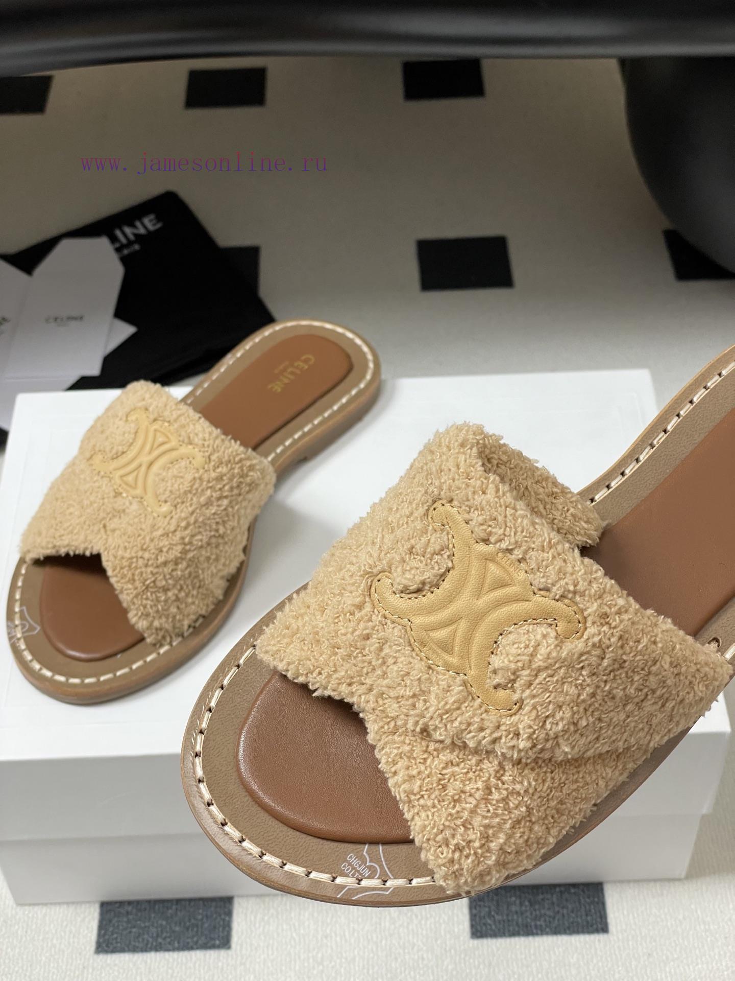 -Top Quality25ss Spring/Summer New CELINE LYMPIA Twisted Plush Slippers Triumphal Arch Plush Fa fjr1bn7f - Image 10