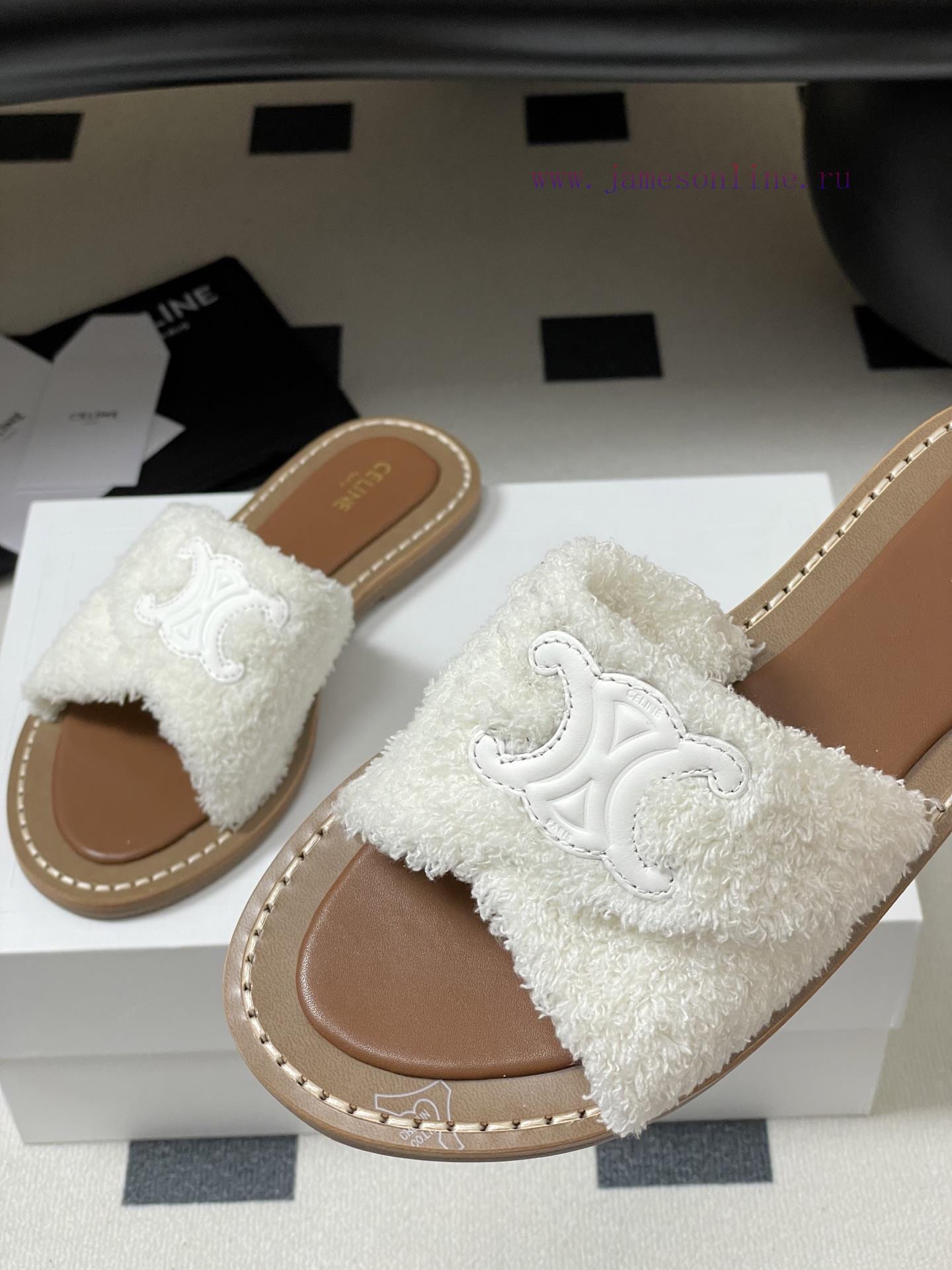 -Top Quality25ss Spring/Summer New CELINE LYMPIA Twisted Plush Slippers Triumphal Arch Plush Fa 2cqcp7ic - Image 10