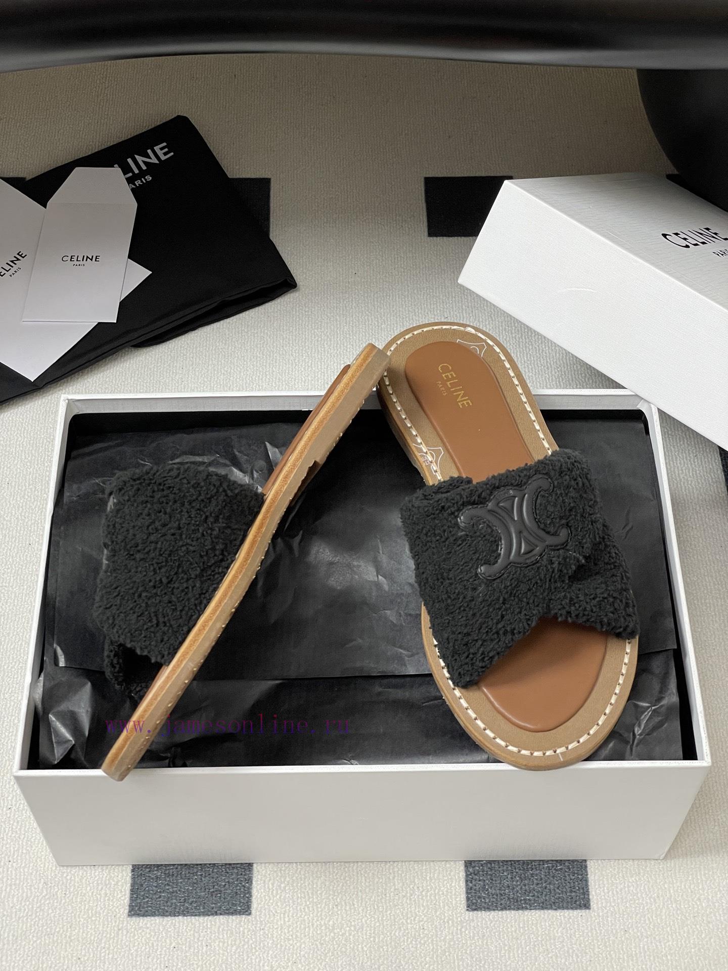 -Top Quality25ss Spring/Summer New CELINE LYMPIA Twisted Plush Slippers Triumphal Arch Plush Fa nb0k3fei - Image 7