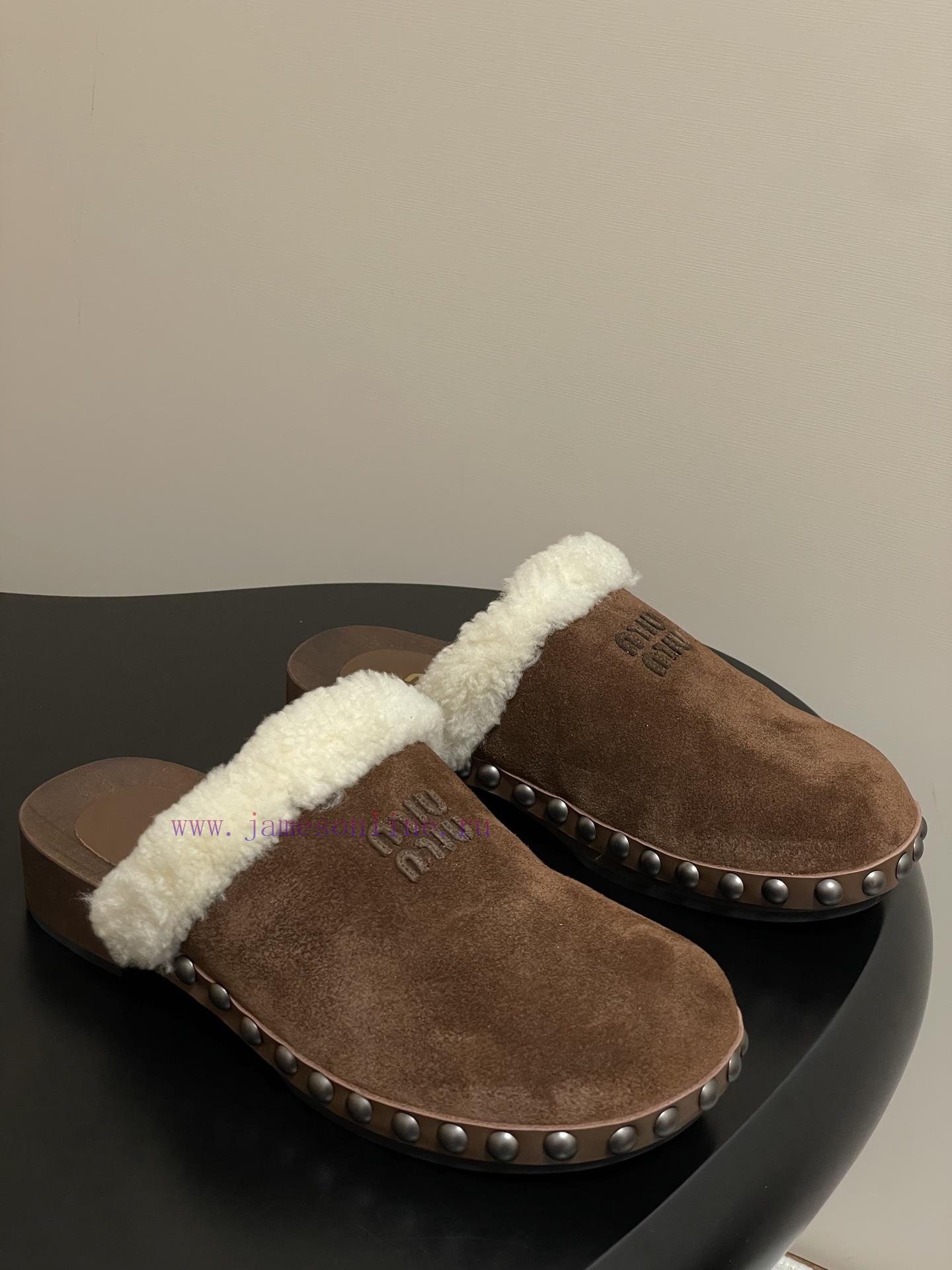 25ss Autumn/Winter Fashion MIUMIU Solid Wood Bottom Wool Half Slippers Thick Soled Mueller Shoe lnxoehmk - Image 2
