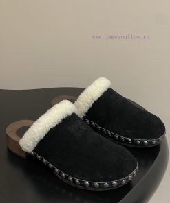 25ss Autumn/Winter Fashion MIUMIU Solid Wood Bottom Wool Half Slippers Thick Soled Mueller Shoe wpxj1r20