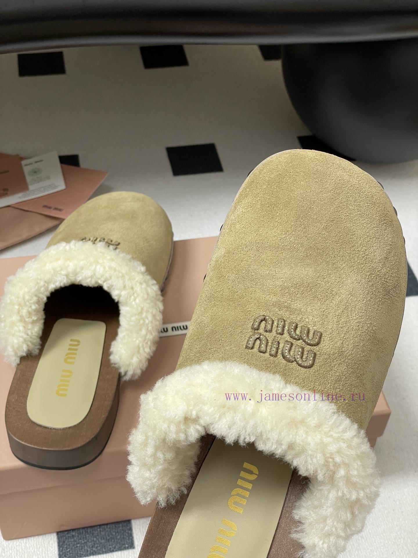 25ss Autumn/Winter Fashion MIUMIU Solid Wood Bottom Wool Half Slippers Thick Soled Mueller Shoe 3uuuawe3 - Image 10